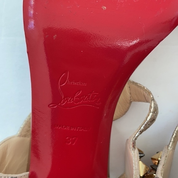 Christian Louboutin Gold Kaleitop leather 85mm T strap heels 37 - Picture 8 of 10